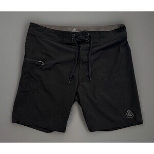 Prana Mens Active Board Short Size 32 Black Unlined Swim Trunk Drawstring Surf
